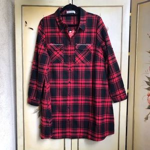 NWT Flannel Studded Shirt Dress Unique 21 Size 14 Shacket